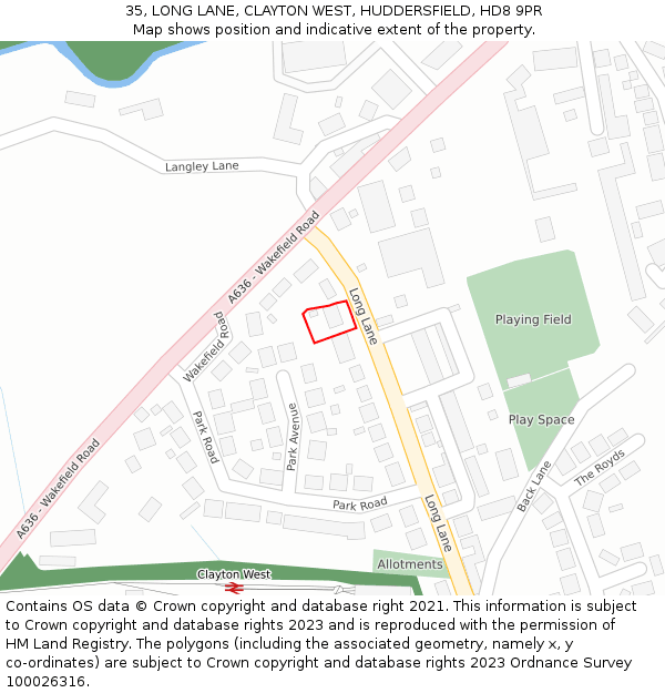 35, LONG LANE, CLAYTON WEST, HUDDERSFIELD, HD8 9PR: Location map and indicative extent of plot