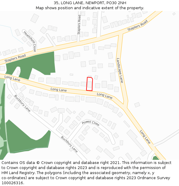 35, LONG LANE, NEWPORT, PO30 2NH: Location map and indicative extent of plot