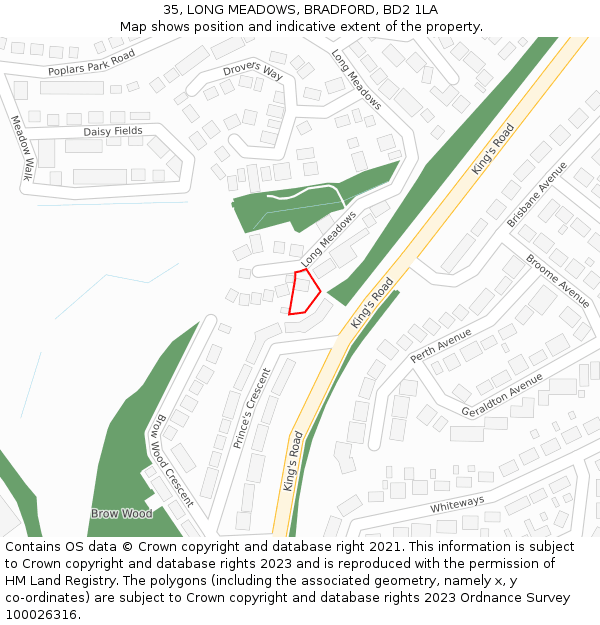 35, LONG MEADOWS, BRADFORD, BD2 1LA: Location map and indicative extent of plot