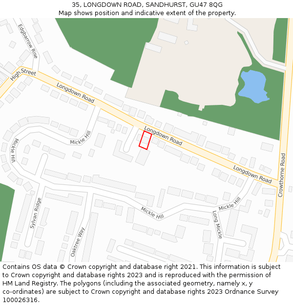 35, LONGDOWN ROAD, SANDHURST, GU47 8QG: Location map and indicative extent of plot