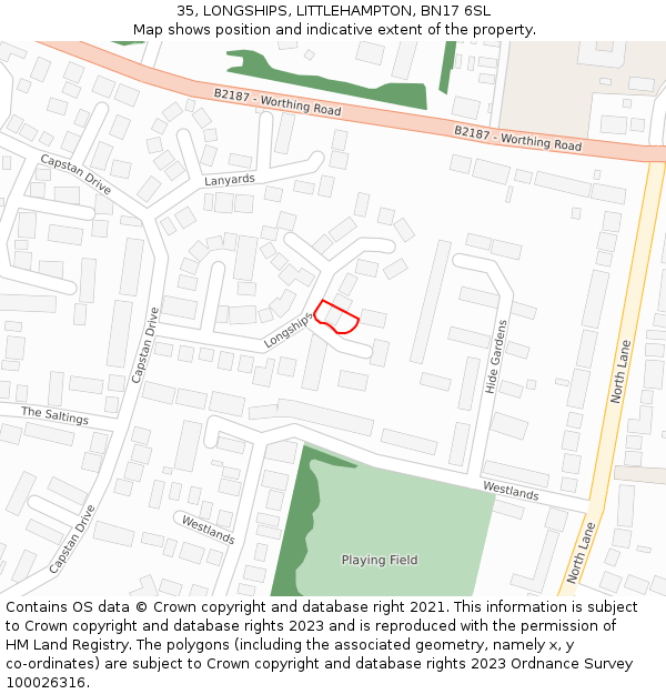 35, LONGSHIPS, LITTLEHAMPTON, BN17 6SL: Location map and indicative extent of plot