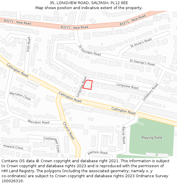 35, LONGVIEW ROAD, SALTASH, PL12 6EE: Location map and indicative extent of plot