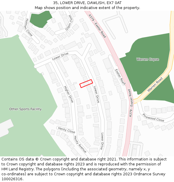 35, LOWER DRIVE, DAWLISH, EX7 0AT: Location map and indicative extent of plot