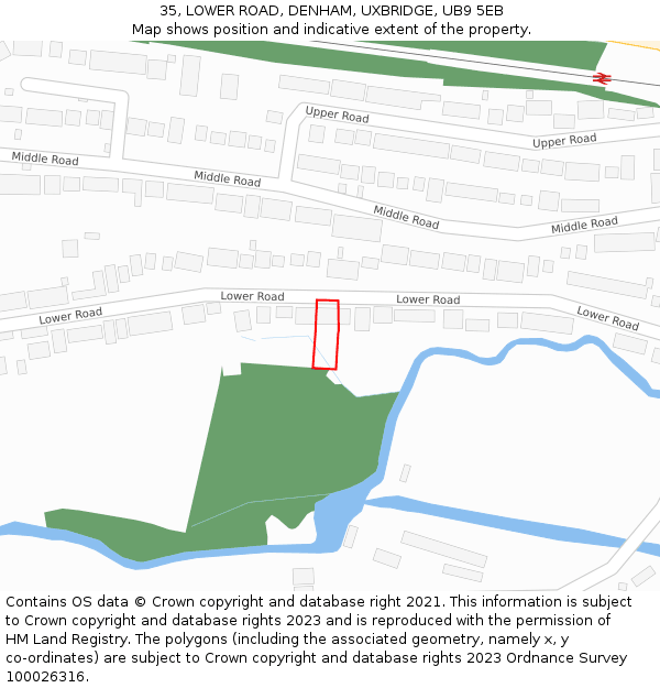 35, LOWER ROAD, DENHAM, UXBRIDGE, UB9 5EB: Location map and indicative extent of plot