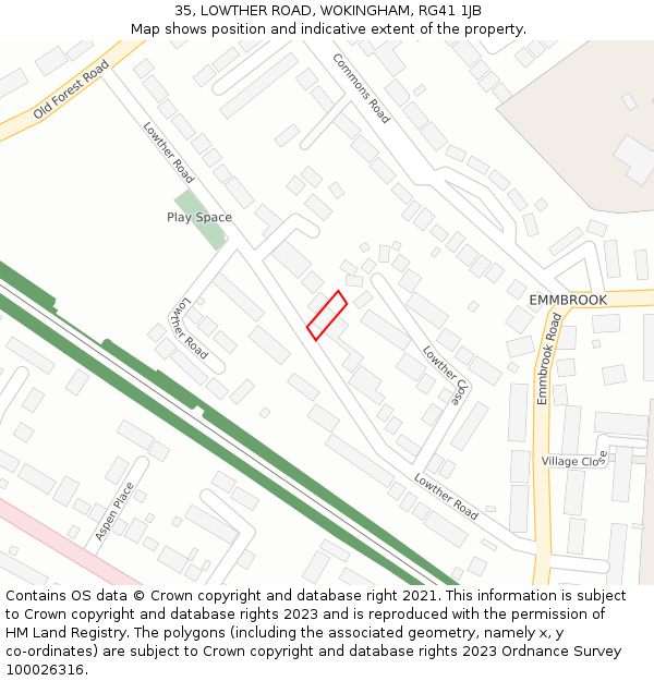 35, LOWTHER ROAD, WOKINGHAM, RG41 1JB: Location map and indicative extent of plot