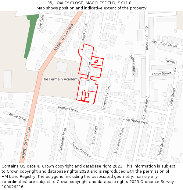 35, LOXLEY CLOSE, MACCLESFIELD, SK11 8LH: Location map and indicative extent of plot