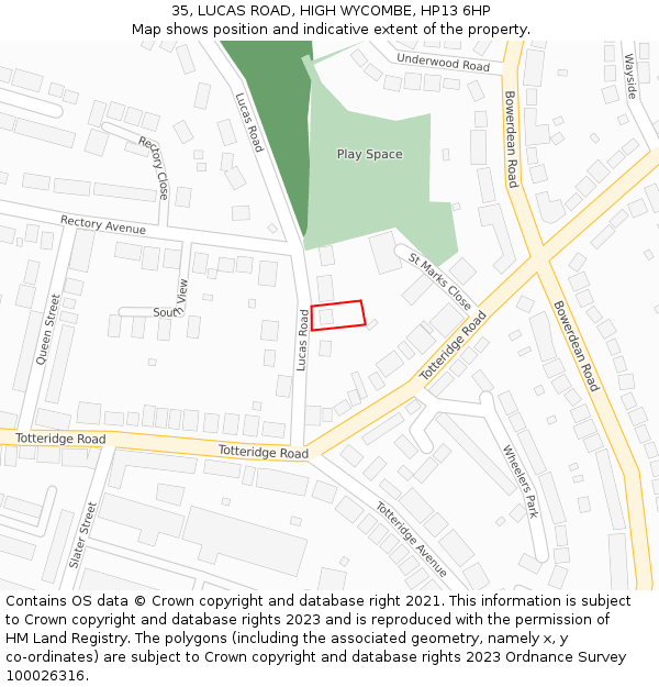 35, LUCAS ROAD, HIGH WYCOMBE, HP13 6HP: Location map and indicative extent of plot