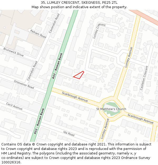 35, LUMLEY CRESCENT, SKEGNESS, PE25 2TL: Location map and indicative extent of plot