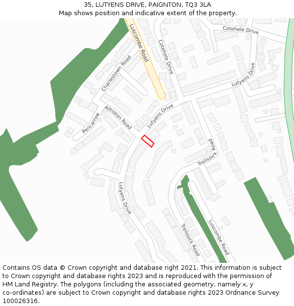 35, LUTYENS DRIVE, PAIGNTON, TQ3 3LA: Location map and indicative extent of plot