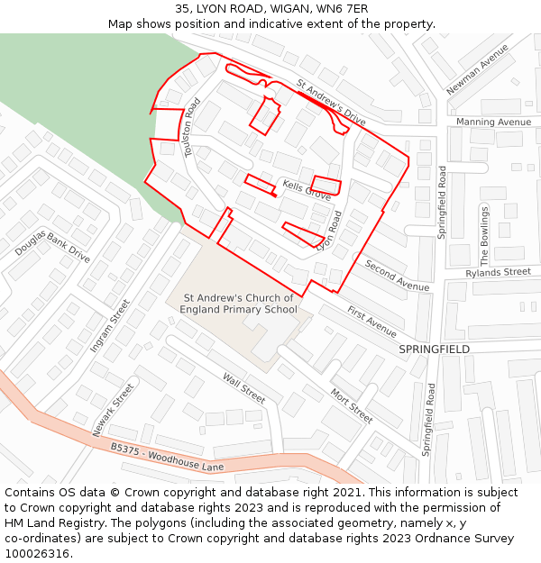 35, LYON ROAD, WIGAN, WN6 7ER: Location map and indicative extent of plot