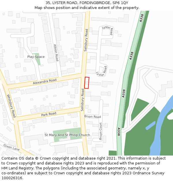 35, LYSTER ROAD, FORDINGBRIDGE, SP6 1QY: Location map and indicative extent of plot