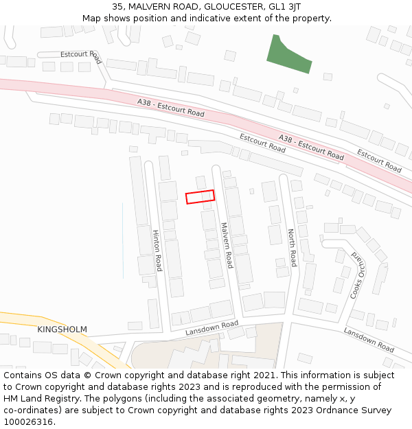 35, MALVERN ROAD, GLOUCESTER, GL1 3JT: Location map and indicative extent of plot