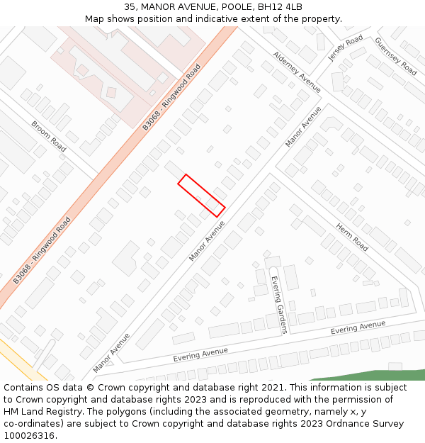 35, MANOR AVENUE, POOLE, BH12 4LB: Location map and indicative extent of plot