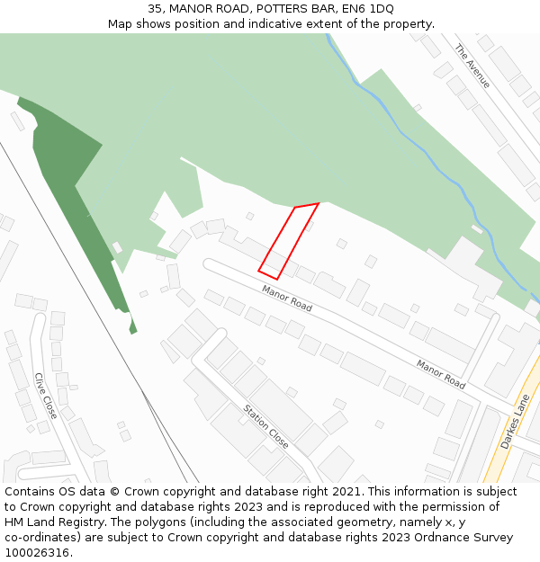 35, MANOR ROAD, POTTERS BAR, EN6 1DQ: Location map and indicative extent of plot