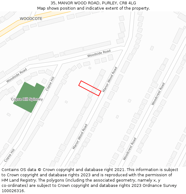 35, MANOR WOOD ROAD, PURLEY, CR8 4LG: Location map and indicative extent of plot