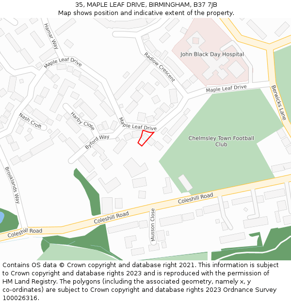 35, MAPLE LEAF DRIVE, BIRMINGHAM, B37 7JB: Location map and indicative extent of plot