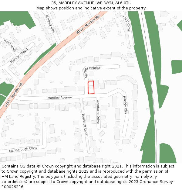 35, MARDLEY AVENUE, WELWYN, AL6 0TU: Location map and indicative extent of plot