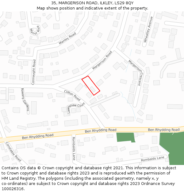 35, MARGERISON ROAD, ILKLEY, LS29 8QY: Location map and indicative extent of plot