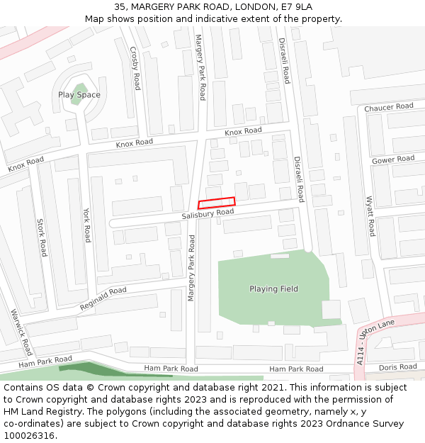 35, MARGERY PARK ROAD, LONDON, E7 9LA: Location map and indicative extent of plot