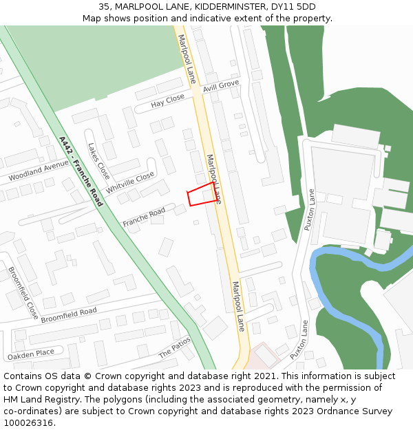 35, MARLPOOL LANE, KIDDERMINSTER, DY11 5DD: Location map and indicative extent of plot