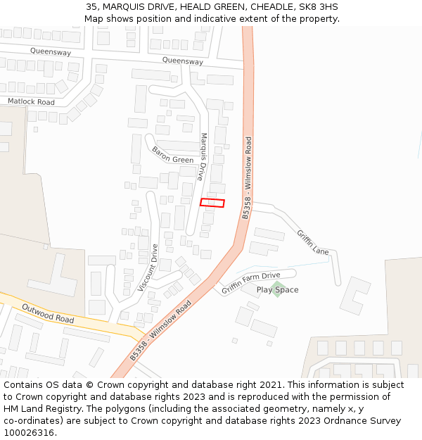 35, MARQUIS DRIVE, HEALD GREEN, CHEADLE, SK8 3HS: Location map and indicative extent of plot