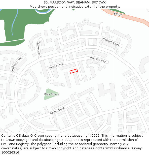 35, MARSDON WAY, SEAHAM, SR7 7WX: Location map and indicative extent of plot