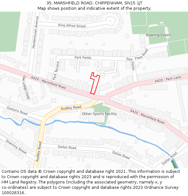 35, MARSHFIELD ROAD, CHIPPENHAM, SN15 1JT: Location map and indicative extent of plot