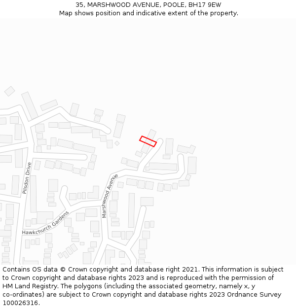 35, MARSHWOOD AVENUE, POOLE, BH17 9EW: Location map and indicative extent of plot