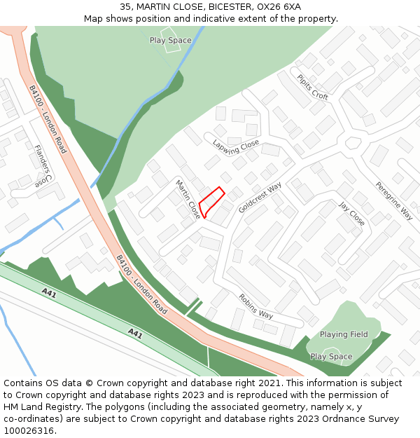 35, MARTIN CLOSE, BICESTER, OX26 6XA: Location map and indicative extent of plot