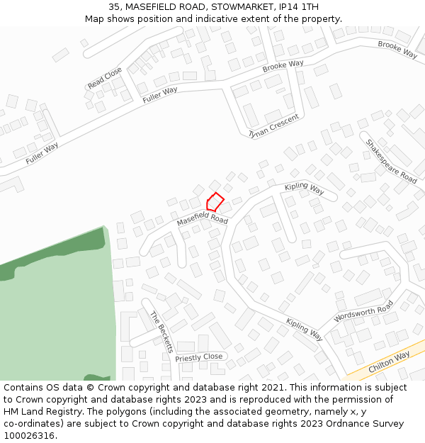 35, MASEFIELD ROAD, STOWMARKET, IP14 1TH: Location map and indicative extent of plot