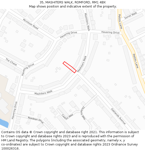 35, MASHITERS WALK, ROMFORD, RM1 4BX: Location map and indicative extent of plot