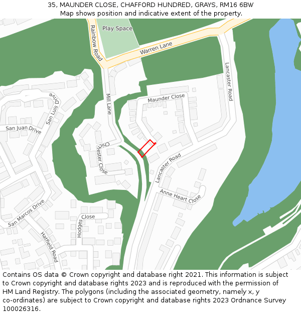 35, MAUNDER CLOSE, CHAFFORD HUNDRED, GRAYS, RM16 6BW: Location map and indicative extent of plot