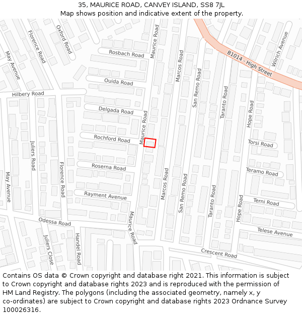 35, MAURICE ROAD, CANVEY ISLAND, SS8 7JL: Location map and indicative extent of plot