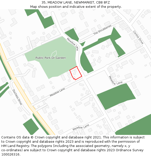 35, MEADOW LANE, NEWMARKET, CB8 8FZ: Location map and indicative extent of plot