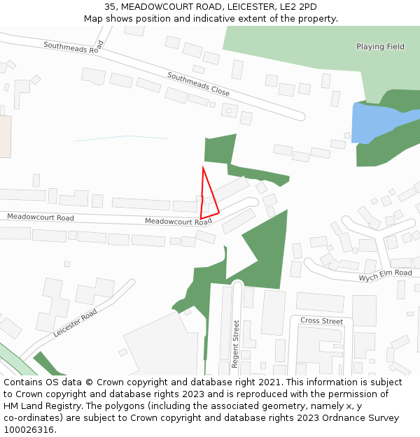 35, MEADOWCOURT ROAD, LEICESTER, LE2 2PD: Location map and indicative extent of plot
