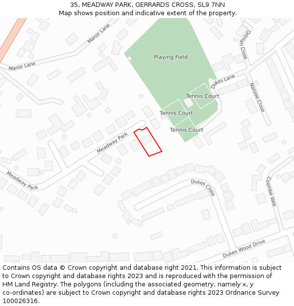 35, MEADWAY PARK, GERRARDS CROSS, SL9 7NN: Location map and indicative extent of plot