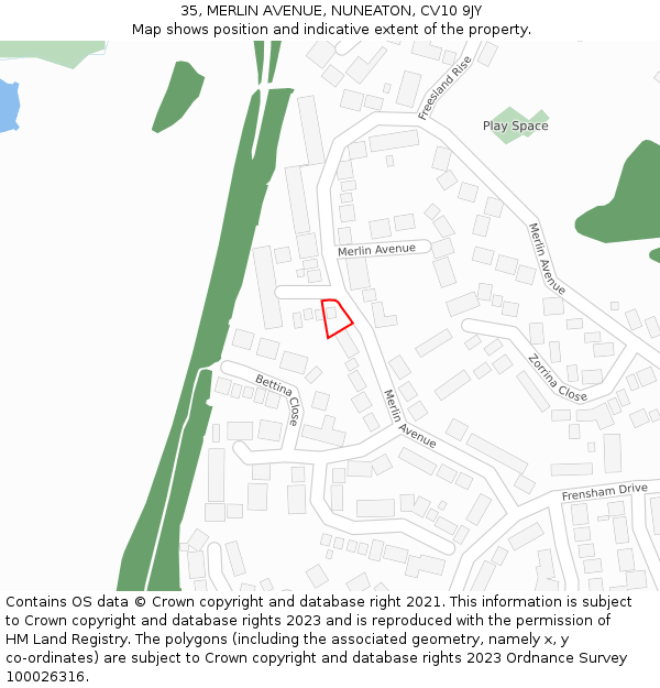 35, MERLIN AVENUE, NUNEATON, CV10 9JY: Location map and indicative extent of plot