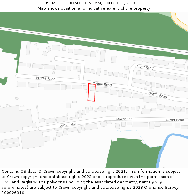 35, MIDDLE ROAD, DENHAM, UXBRIDGE, UB9 5EG: Location map and indicative extent of plot