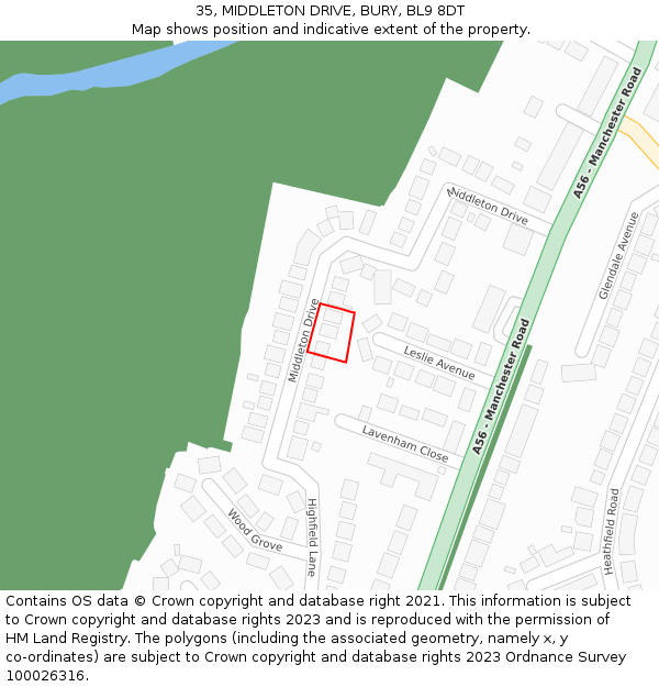 35, MIDDLETON DRIVE, BURY, BL9 8DT: Location map and indicative extent of plot