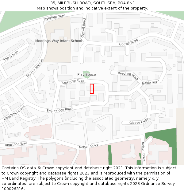 35, MILEBUSH ROAD, SOUTHSEA, PO4 8NF: Location map and indicative extent of plot