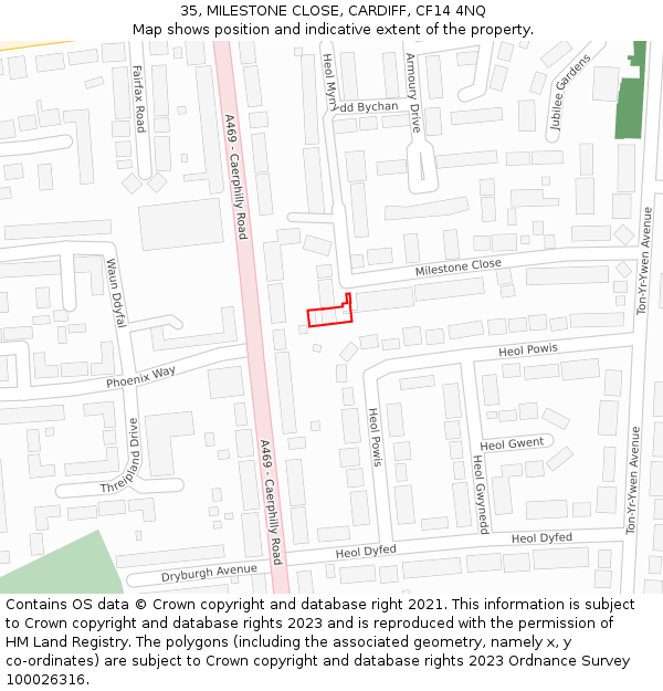 35, MILESTONE CLOSE, CARDIFF, CF14 4NQ: Location map and indicative extent of plot