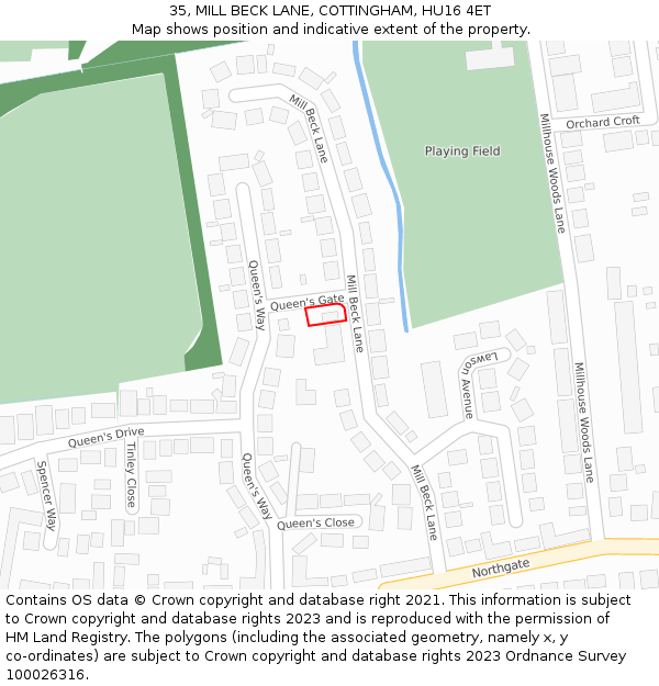 35, MILL BECK LANE, COTTINGHAM, HU16 4ET: Location map and indicative extent of plot