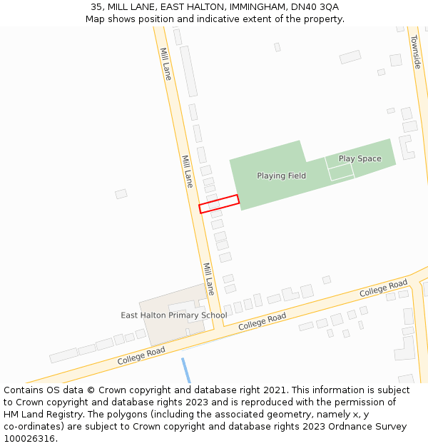 35, MILL LANE, EAST HALTON, IMMINGHAM, DN40 3QA: Location map and indicative extent of plot