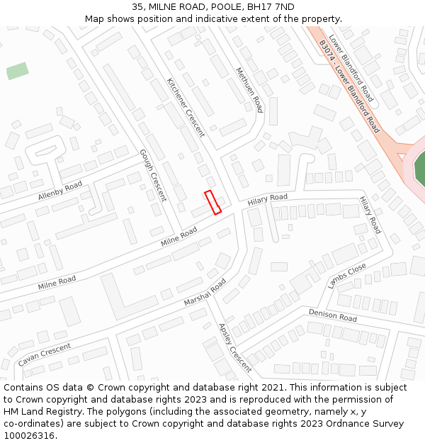 35, MILNE ROAD, POOLE, BH17 7ND: Location map and indicative extent of plot