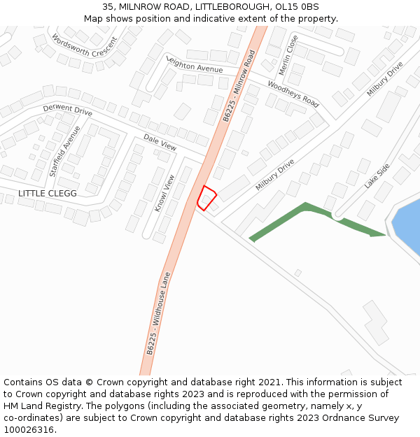 35, MILNROW ROAD, LITTLEBOROUGH, OL15 0BS: Location map and indicative extent of plot