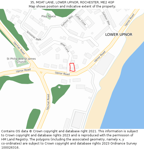 35, MOAT LANE, LOWER UPNOR, ROCHESTER, ME2 4GP: Location map and indicative extent of plot