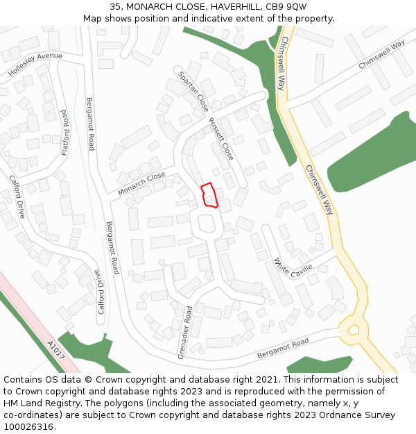 35, MONARCH CLOSE, HAVERHILL, CB9 9QW: Location map and indicative extent of plot