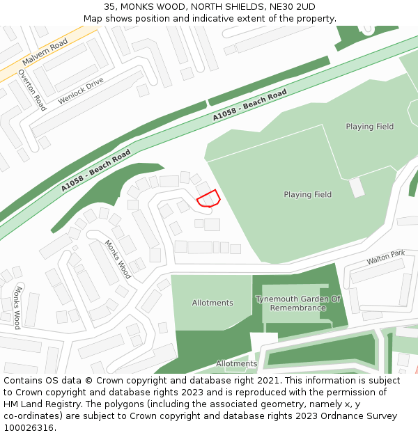 35, MONKS WOOD, NORTH SHIELDS, NE30 2UD: Location map and indicative extent of plot