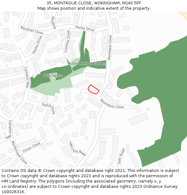 35, MONTAGUE CLOSE, WOKINGHAM, RG40 5PF: Location map and indicative extent of plot