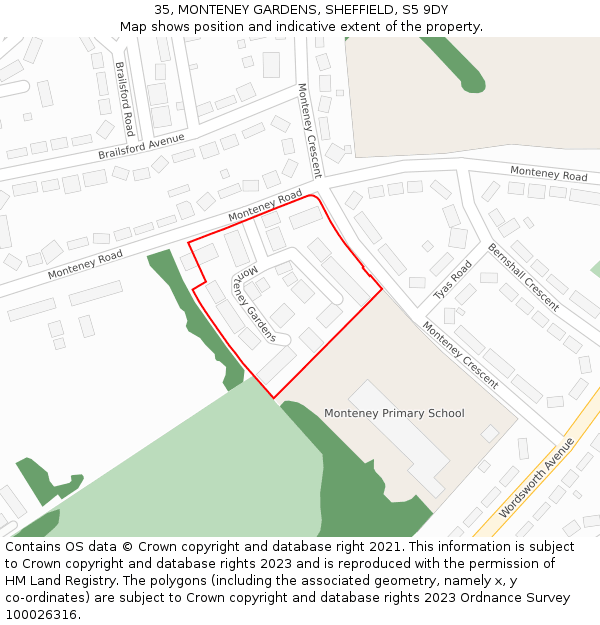 35, MONTENEY GARDENS, SHEFFIELD, S5 9DY: Location map and indicative extent of plot